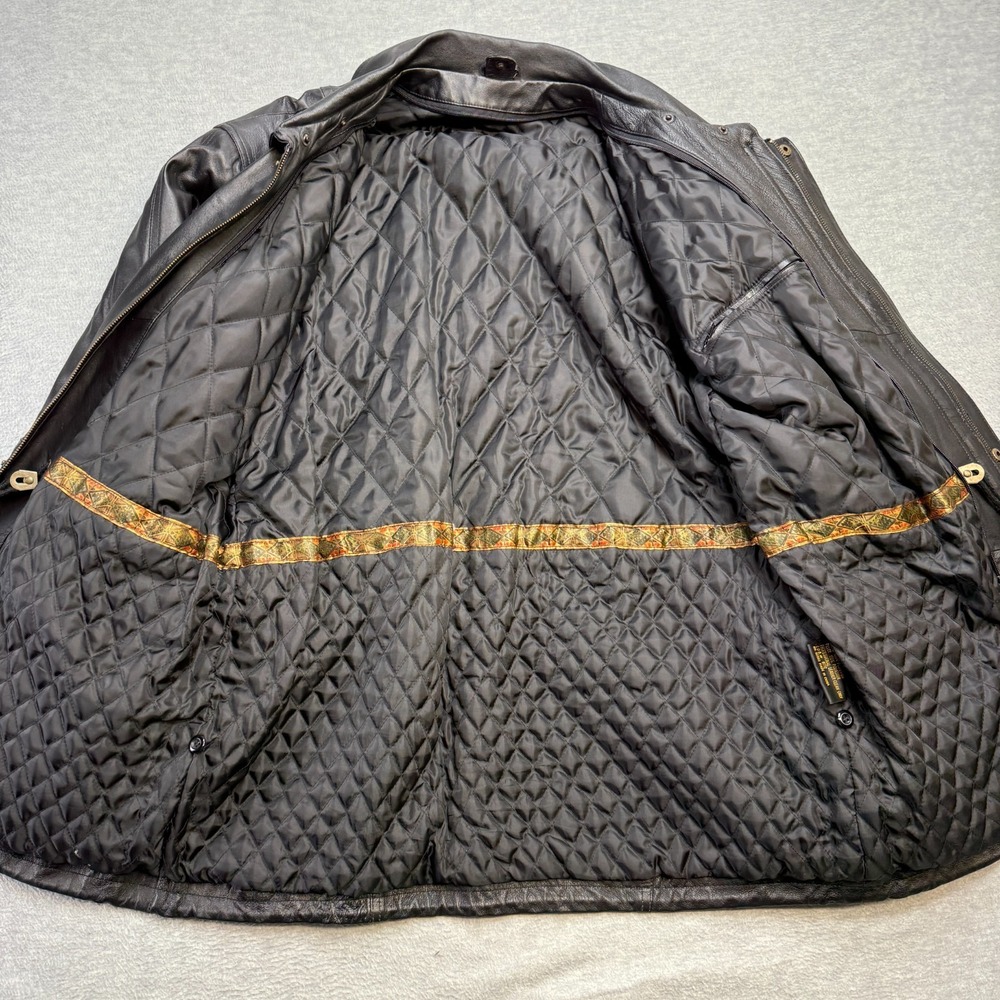 Vintage Leather Jacket Adult L/XL Black Quilt Lined Field Parka Full Zip Cinched - Picture 5 of 16